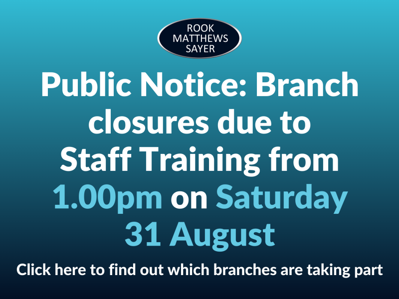 Some of our branches will be closing at 1pm Saturday 31st August.